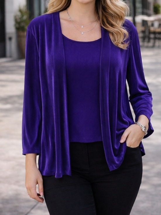 VeJaiz Designs Tops - VeJaiz Purple Pleated Twin Set M | Shimmer Cardigan Cami Set Y2K Layering Outfit